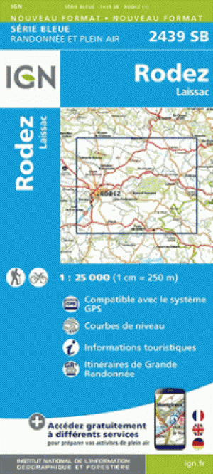 Wandelkaart 2439 SB Rodez & Laissac - IGN