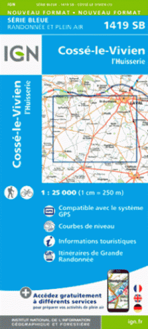 Wandelkaart 1419 SB Cossé-le-Vivien & L'Huisserie - IGN