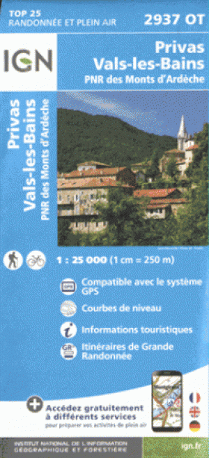 Wandelkaart 2937 OT Privas & Vals-les-Bains Ardèche - IGN