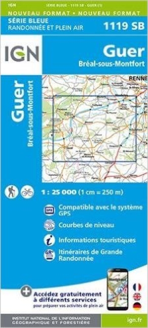 Wandelkaart 1119 SB Guer & Bréal-sous-Montfort - IGN