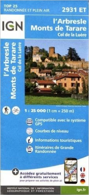 Wandelkaart 2931 ET L'Arbresle & Monts de Tarare - IGN