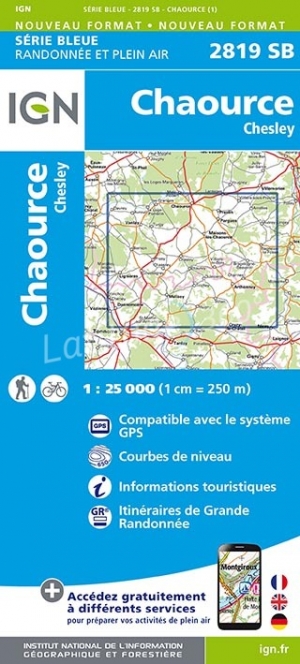 Wandelkaart 2819 SB Chaource & Chesley - IGN
