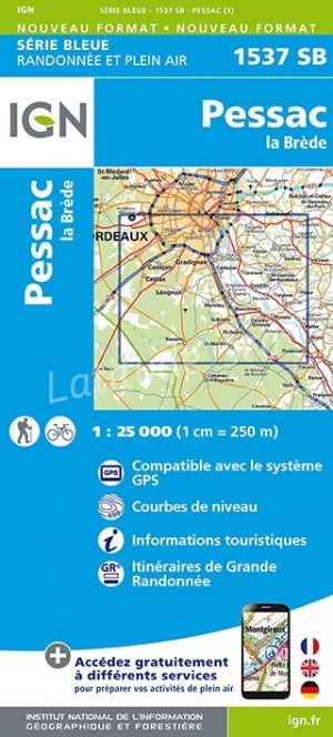 Wandelkaart 1537 SB Pessac & La Brède - IGN