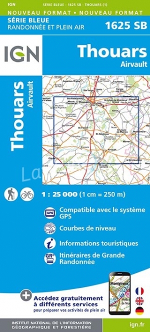 Wandelkaart 1625 SB Thouars & Airvault - IGN
