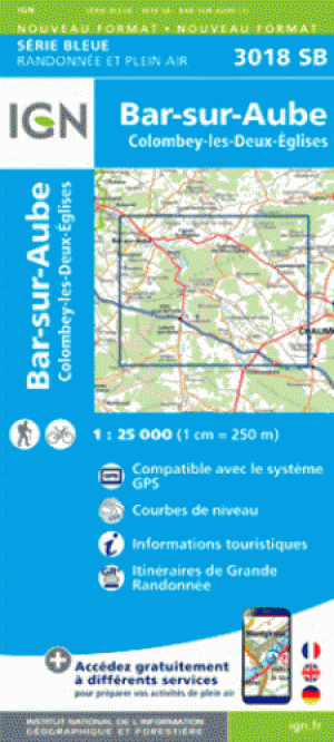 Wandelkaart 3018 SB Bar-sur-Aube & Colombey-les-Deux-Eglises