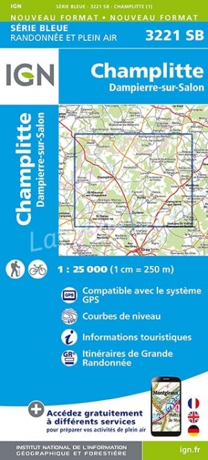 Wandelkaart 3221 SB Champlitte & Dampierre-sur-Salon - IGN