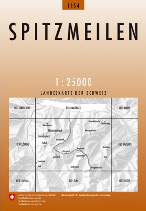 Wandelkaart 1154 Spitzmeilen Glarner Alpen - Swisstopo