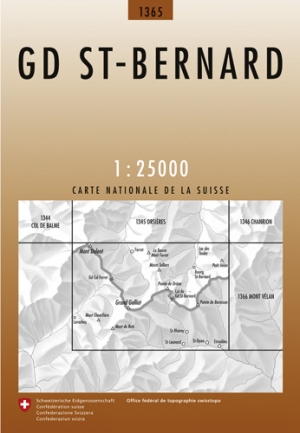 Wandelkaart 1365 Grand St-Bernard Wallis - Swisstopo