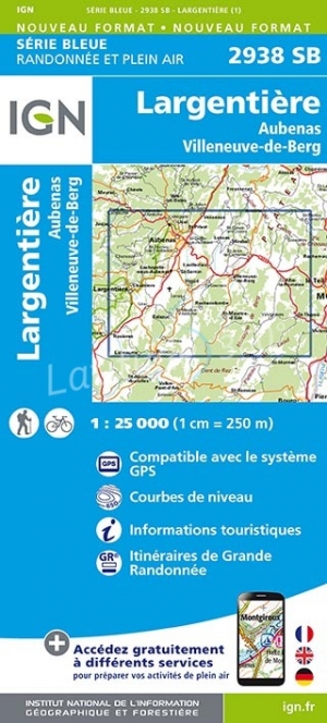 Wandelkaart 2938 SB Largentière & Aubenas - IGN