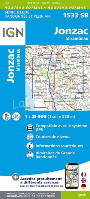 Wandelkaart 1533 SB Jonzac & Mirambeau - IGN