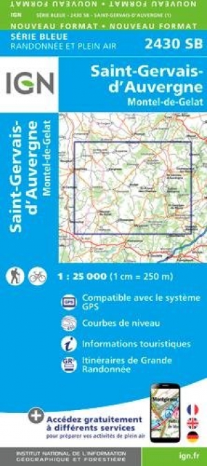 Wandelkaart 2430 SB St-Gervais d'Auvergne - IGN