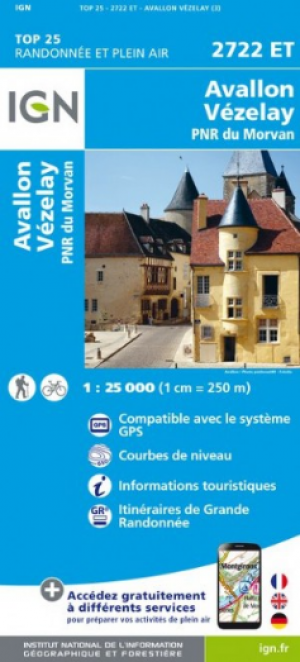 Wandelkaart 2722 ET Avallon- Vézelay & PNR du Morvan - IGN