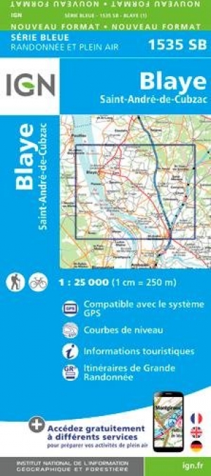Wandelkaart 1538 SB Blaye Aquitaine - IGN