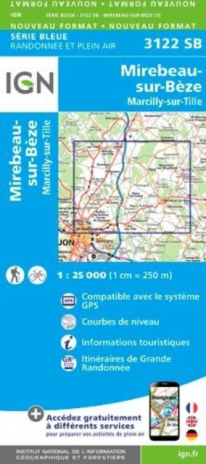 Wandelkaart 3122 SB Mirebeau-sur-Bèze - IGN