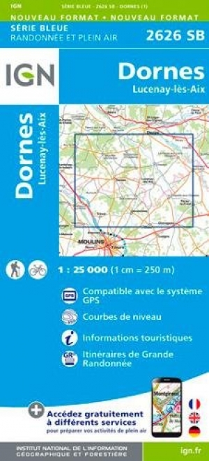 Wandelkaart 2626 SB Dornes & Lucenay-Lès-Aix - IGN