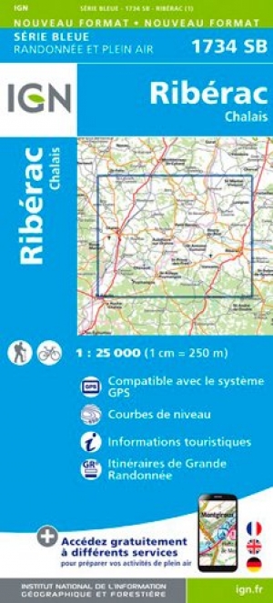 Wandelkaart 1734 SB Riberac & Chalais- IGN
