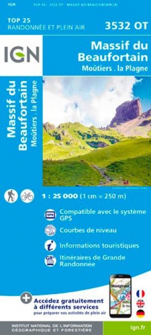 Wandelkaart 3532 OT Massif du Beaufortin & Moûtiers - IGN