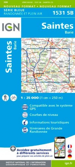 Wandelkaart 1531 SB Saintes & Burie - IGN