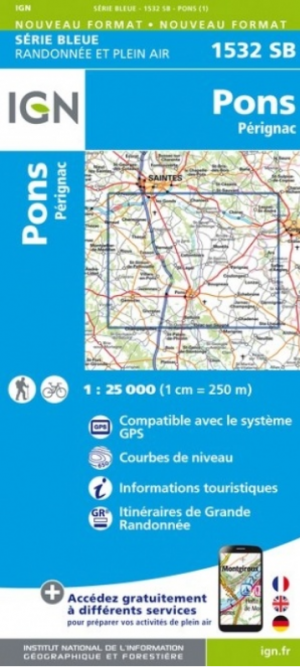 Wandelkaart 1532 SB Pons & Pérignac - IGN