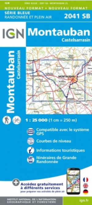 Wandelkaart 2041 SB Montauban & Castelsarrasin - IGN
