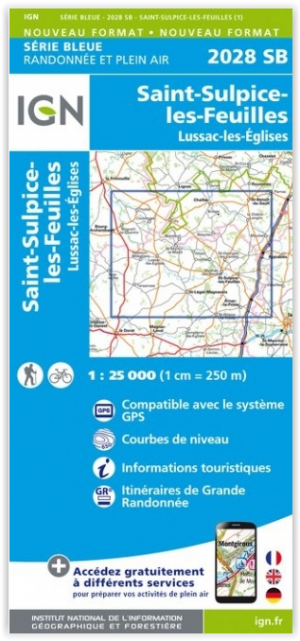Wandelkaart 2028 SB St-Sulpice-les-Feuilles - IGN