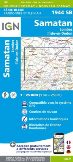 Wandelkaart 1944 SB Samatan Lombez & L'Isle-en-Dodon - IGN