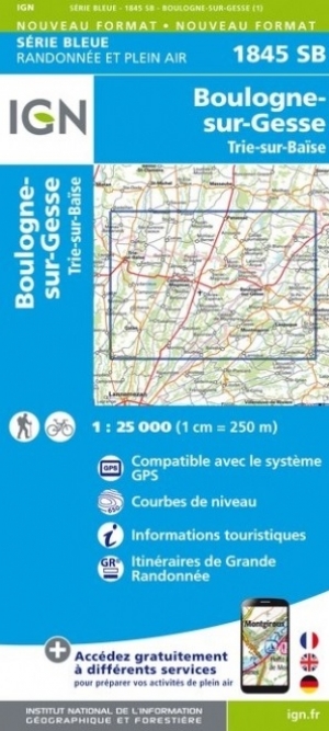 Wandelkaart 1845 SB Boulogne-sur-Gesse & Trie-sur-Baïse