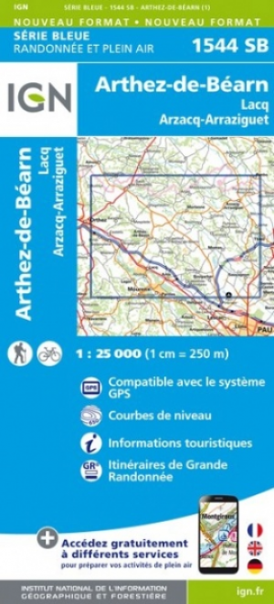 Wandelkaart 1544 SB Arthez-de-Béarn Lacq - IGN
