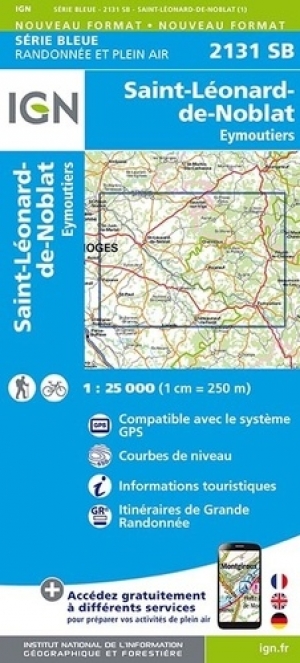 Wandelkaart 2131 SB St-Léonard-de-Noblat & Eymoutiers - IGN