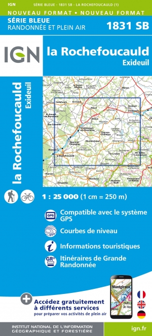 Wandelkaart 1831 SB Rochefoucauld & Exideuil - IGN