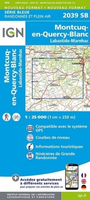 Wandelkaart 2039 SB Cahors (Ouest) & Labastide-Marnhac - IGN