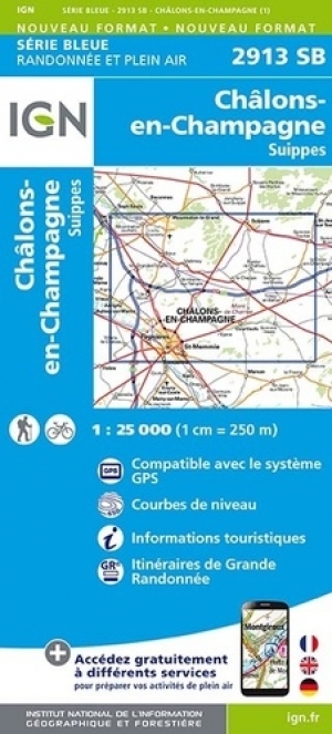 Wandelkaart 2913 SB Châlons-en-Champagne & Suippes - IGN