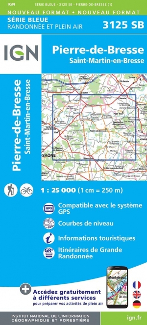 Wandelkaart 3125 SB Pierre-de-Bresse & St-Martin-en-Bresse - IGN