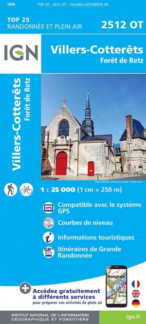 Wandelkaart 2512 OT Villers-Cotterêts & Forêt de Retz - IGN