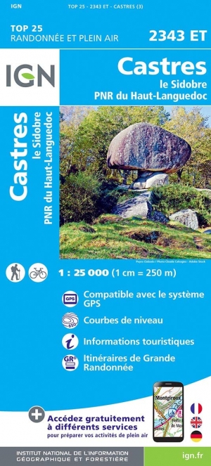 Wandelkaart 2343 ET Le Sidobre & PNR du Haut-Languedoc - IGN
