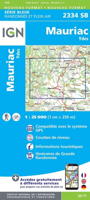 Wandelkaart 2334 SB Mauriac & Ydes - IGN