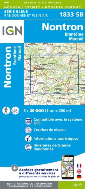 Wandelkaart 1833 SB Nontron & Mareuil - IGN