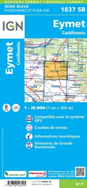 Wandelkaart 1837 SB Eymet & Castillonnès - IGN