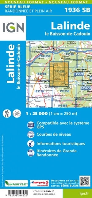 Wandelkaart 1936 SB Lalinde & le Buisson-de-Cadouin - IGN