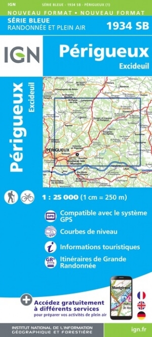 Wandelkaart 1934 SB Périgueux & Excideuil - IGN