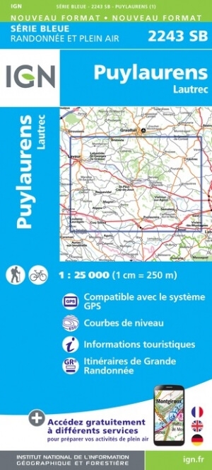 Wandelkaart 2243 SB Puylaurens & Lautrec - IGN