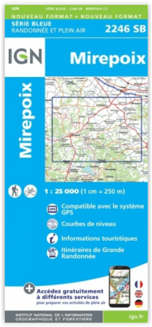 Wandelkaart 2246 SB Mirepoix- Ariège Occitanië - IGN
