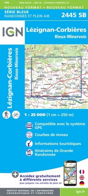 Wandelkaart 2445 SB Lézignan-Corbières & Peyriac-Minervois