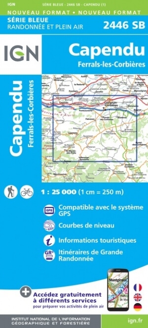 Wandelkaart 2446 SB Capendu & Ferrals-les-Corbières - IGN