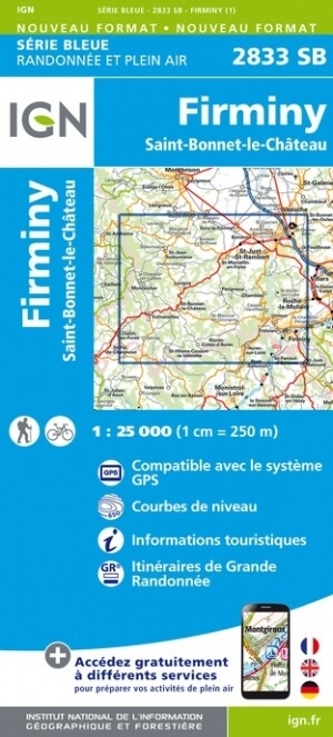 Wandelkaart 2833 SB Firminy & St-Bonnet-le-Château - IGN