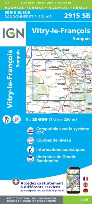 Wandelkaart 2915 SB Vitry-le-François & Sompuis - IGN