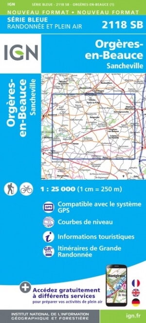 Wandelkaart 2118 SB Orgères-en-Beauce & Sancheville - IGN