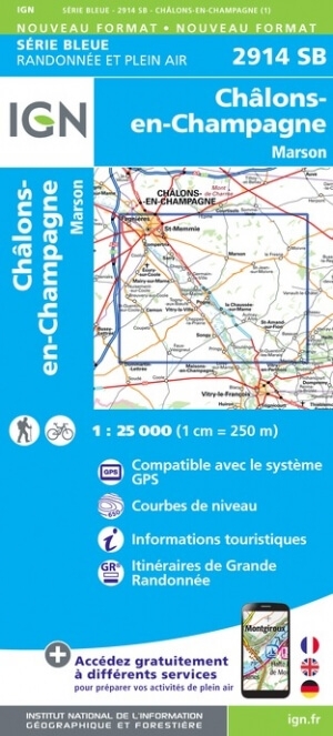 Wandelkaart 2914 SB Châlons-en-Champagne & Marson - IGN