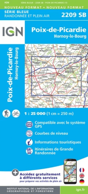 Wandelkaart 2209 SB Poix-de-Picardie & Hornoy-le-Bourg - IGN