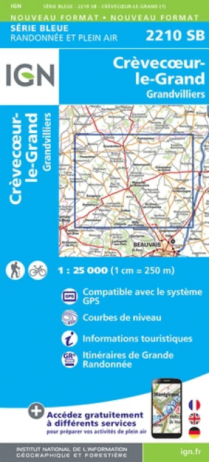 Wandelkaart 2210 SB Crèvecoeur-le-Grand & Grandvilliers - IGN